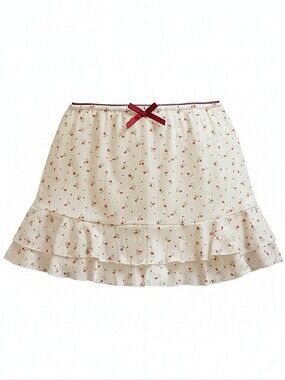 NWT! Free Haven Floral White Ruffle Skirt with Berry Bow